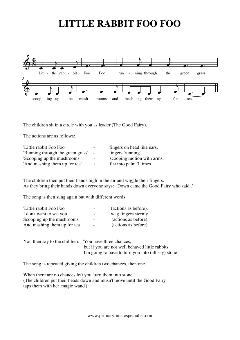 Singing Games Reception Notations - Little rabbit foo foo