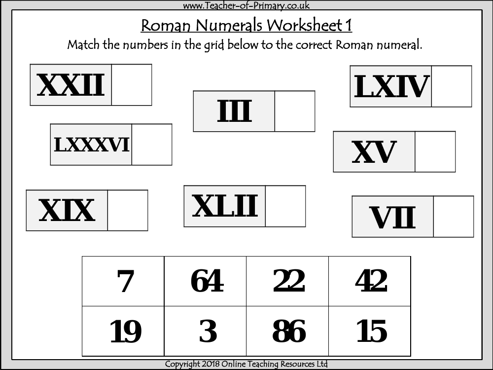 Roman Numerals Worksheet Math 4th Grade