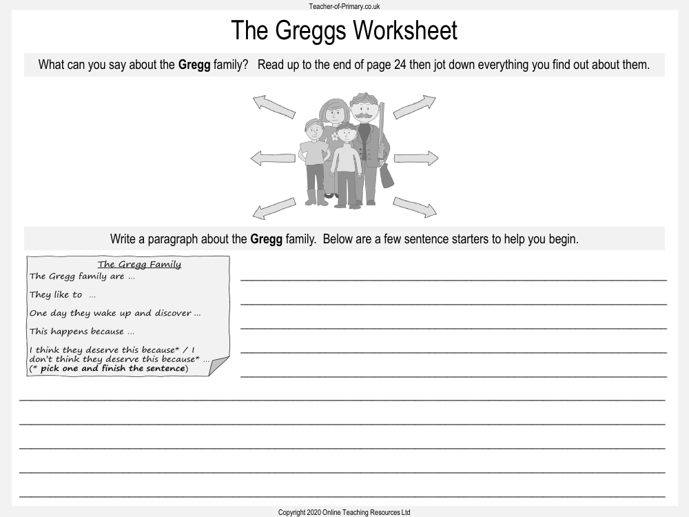 The Magic Finger - Lesson 3: The Greggs - Worksheet