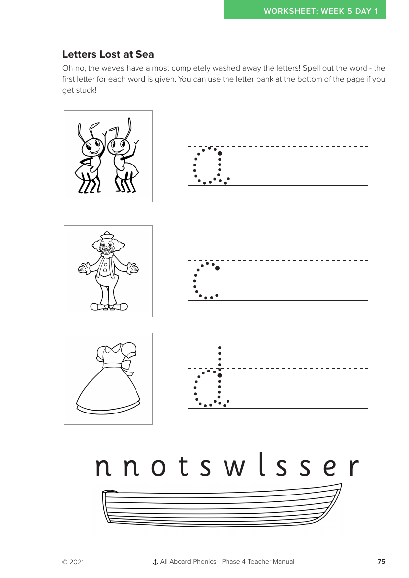 Week 5, lesson 1 Letters Lost at Sea letter formation activity - Worksheet