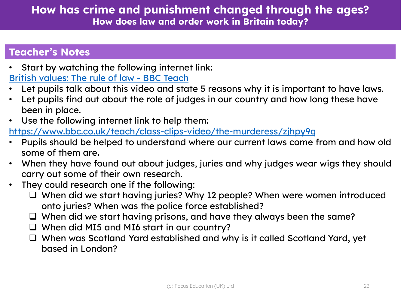 How does law and order work in Britain today? - Teacher's notes