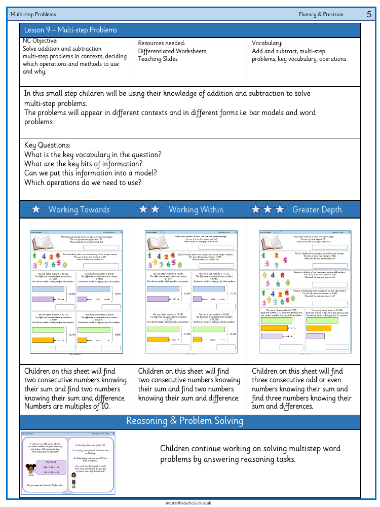 Addition and Subtraction - Multi-step Problems - Worksheet