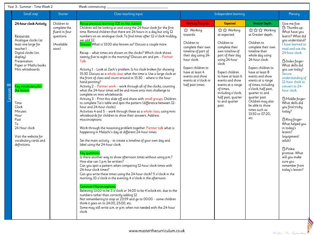 Time - 24-hour clock activity - Planning