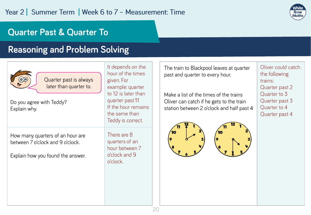 Quarter Past and Quarter To: Reasoning and Problem Solving