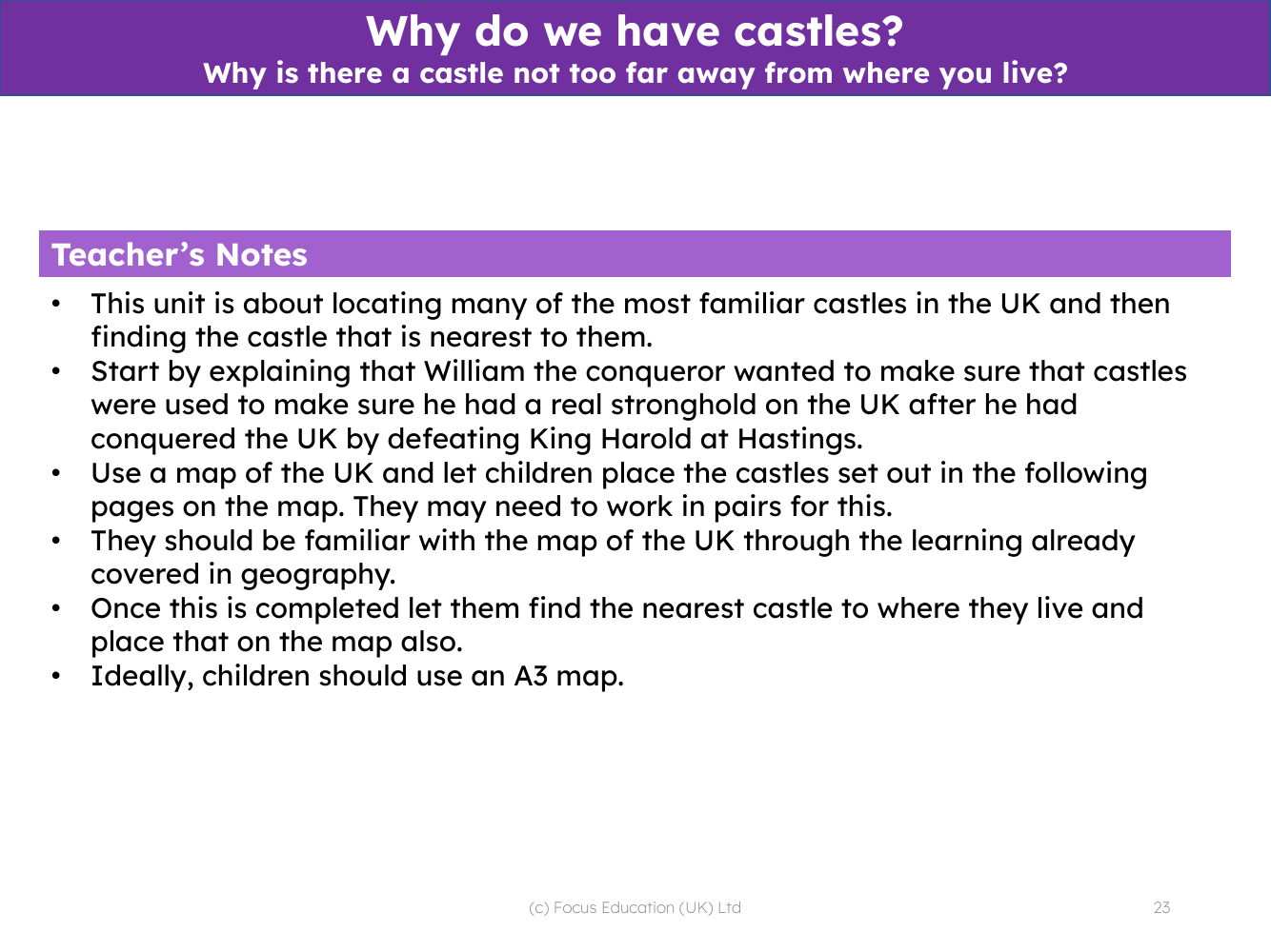 Why is there a castle not too far away from where you live? - Teacher notes