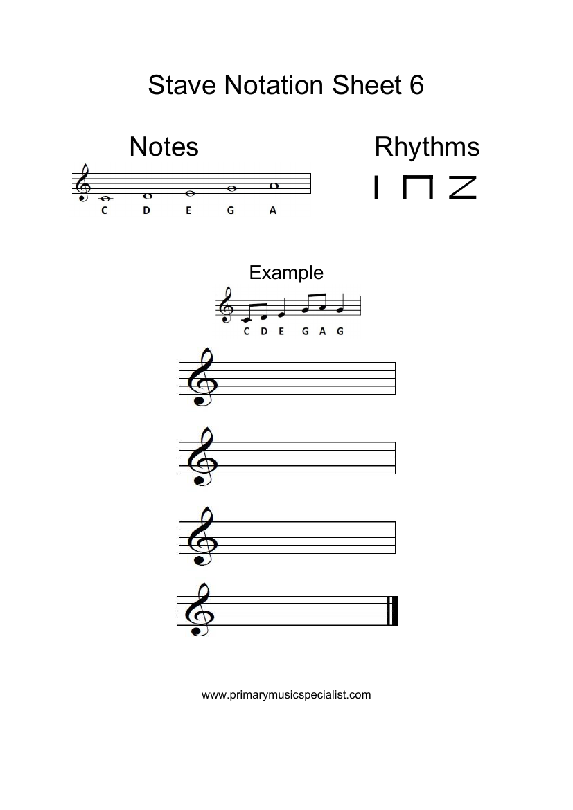 Pitch -  Stave Notation Sheet Note Names 6