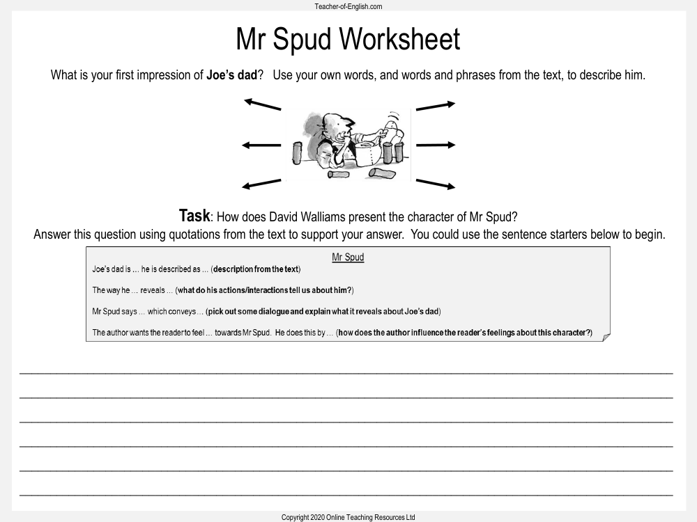 Billionaire Boy - Lesson 2 - Mr Spud Worksheet