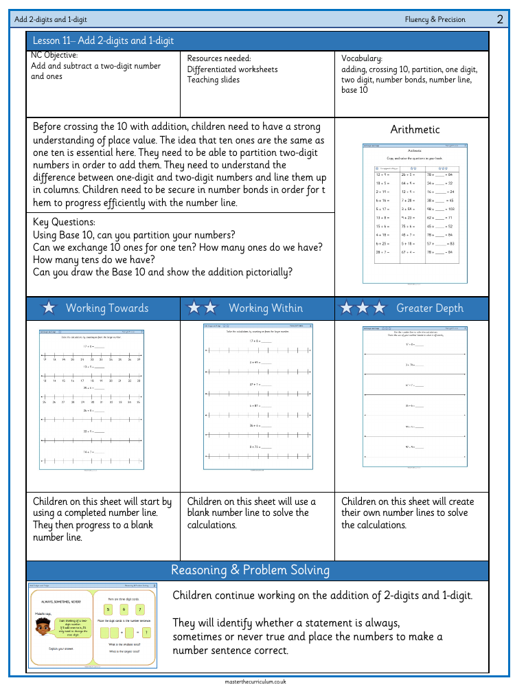 Addition and subtraction - Add two-digit and one-digit numbers - Worksheet