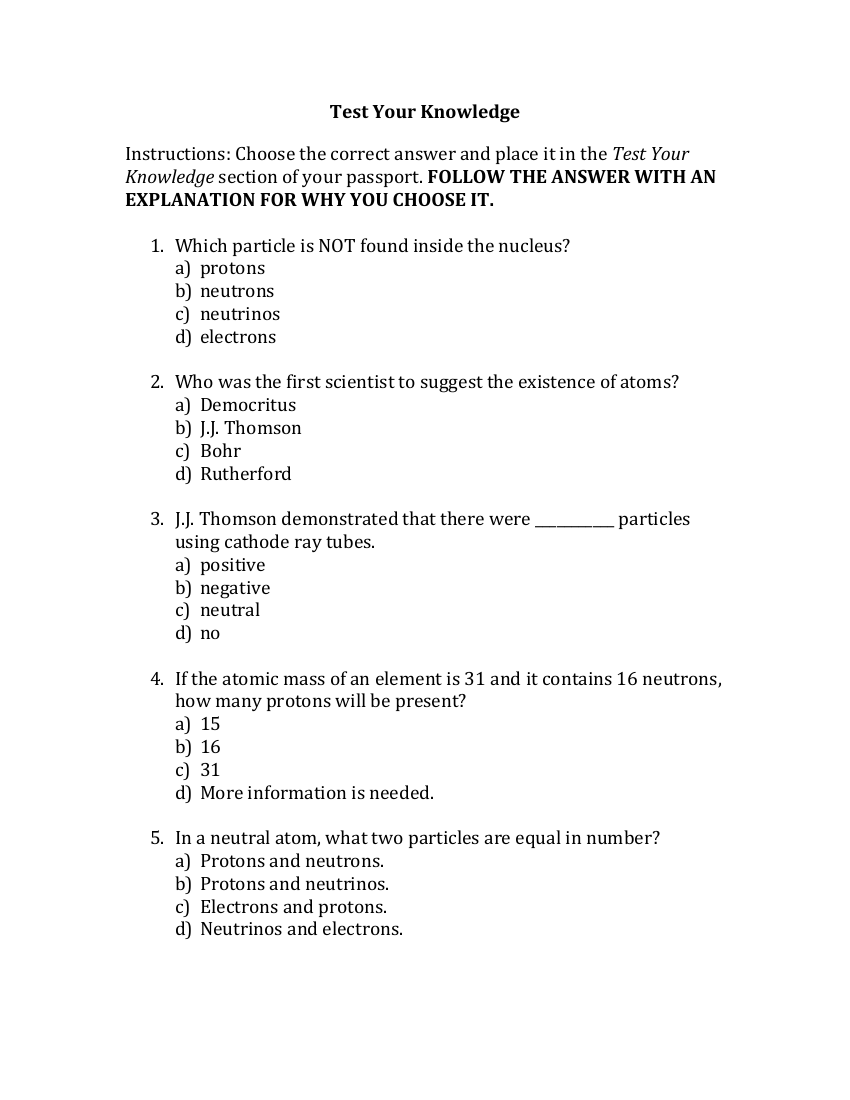 Atomic Model, Structure and Notation - Test your Knowledge