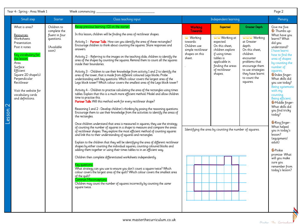 Area - Counting Squares - Planning