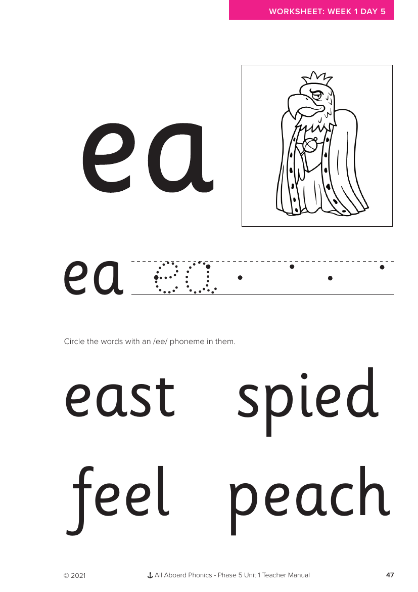 Week 1, lesson 5 Letter formation activity - Phonics Phase 5, unit 1 - Worksheet