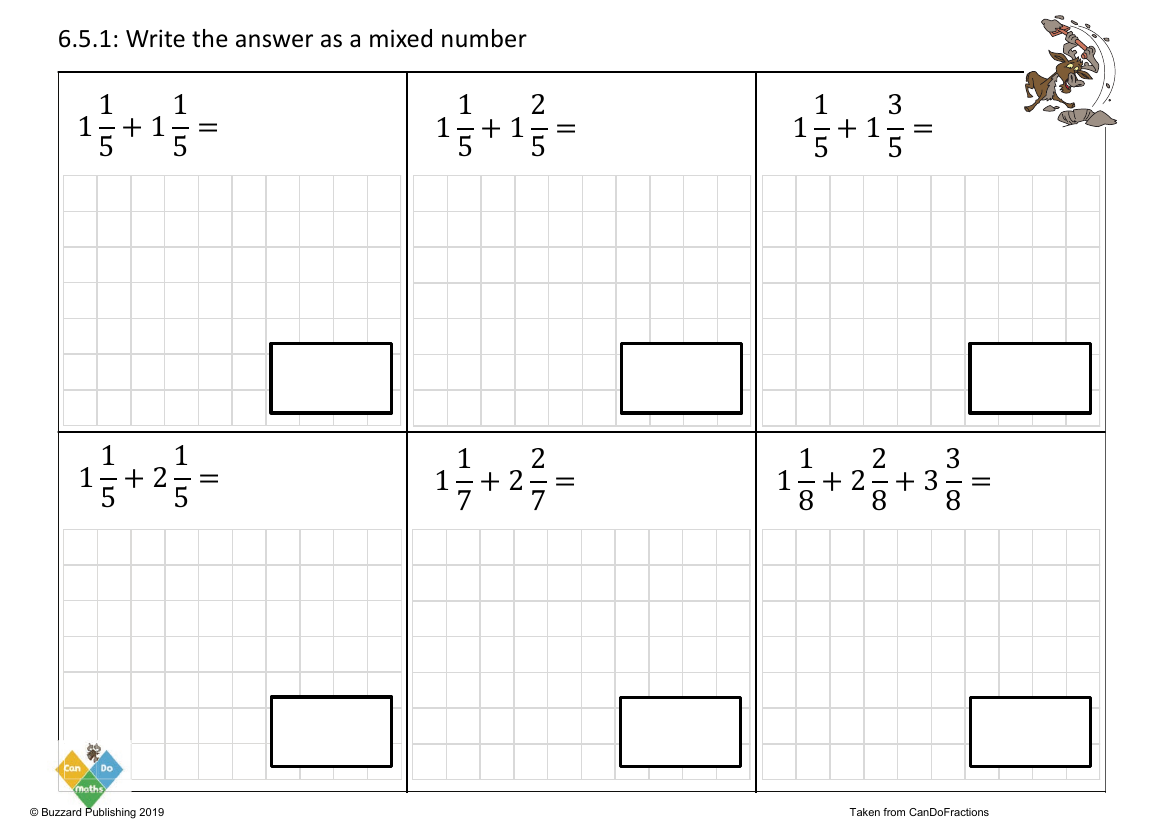 Add mixed numbers same denominators mixed answer (within and beyond)