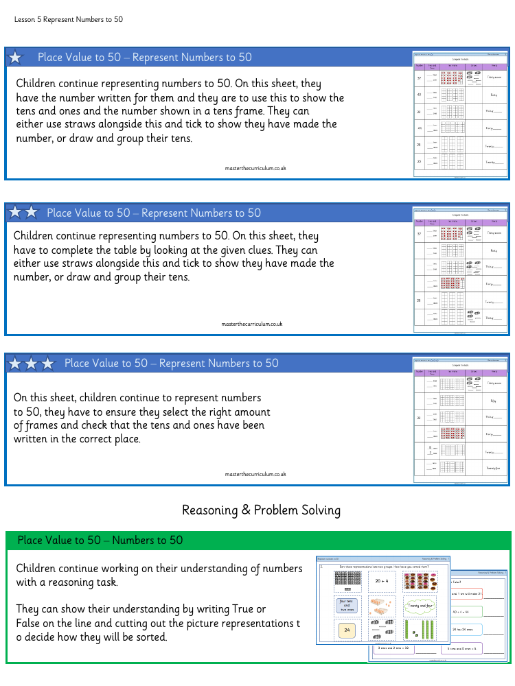 Place Value within 50 - Represent numbers to 50 - Worksheet