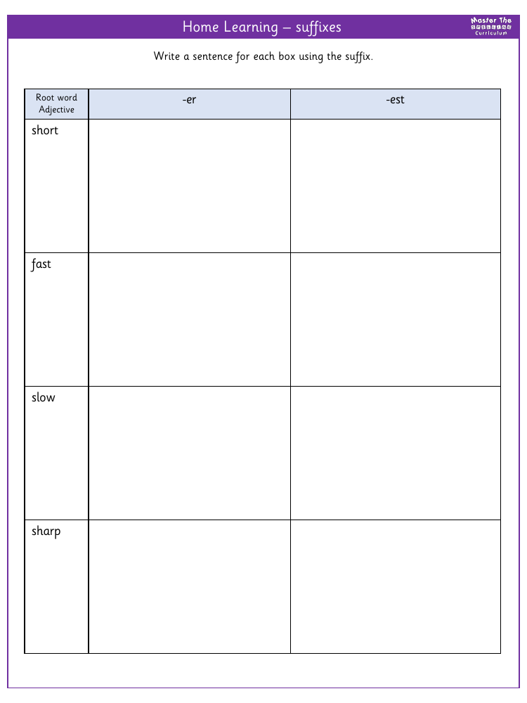 Spelling - Home learning - Suffixes