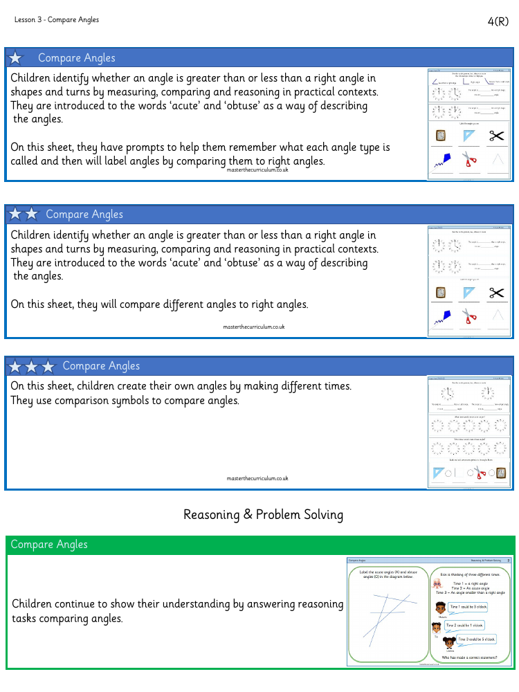 Properties of Shape - Compare Angles - Worksheet