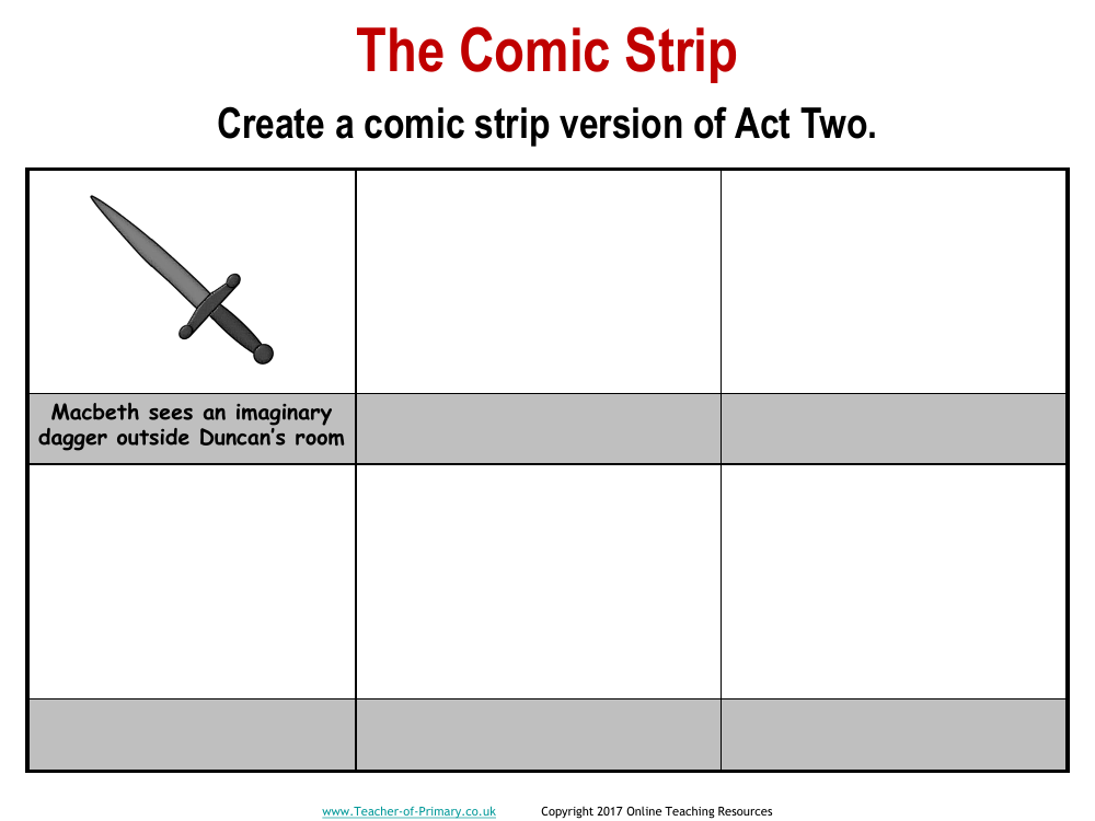 Macbeth - Lesson 12 - The Comic Strip Worksheet