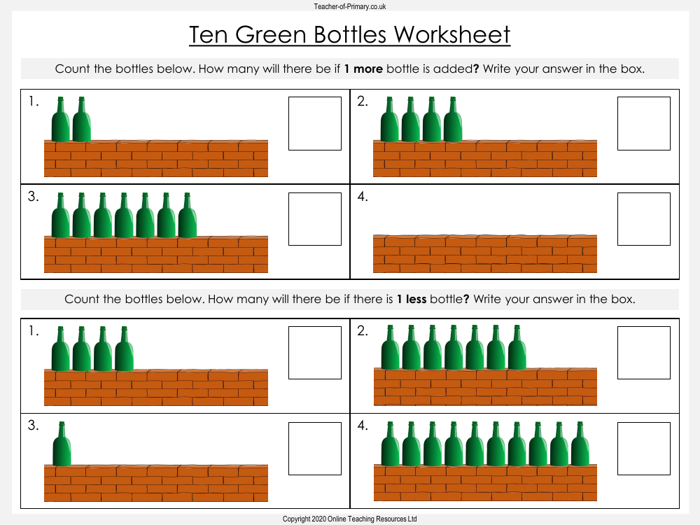 Ten Green Bottles - Worksheet