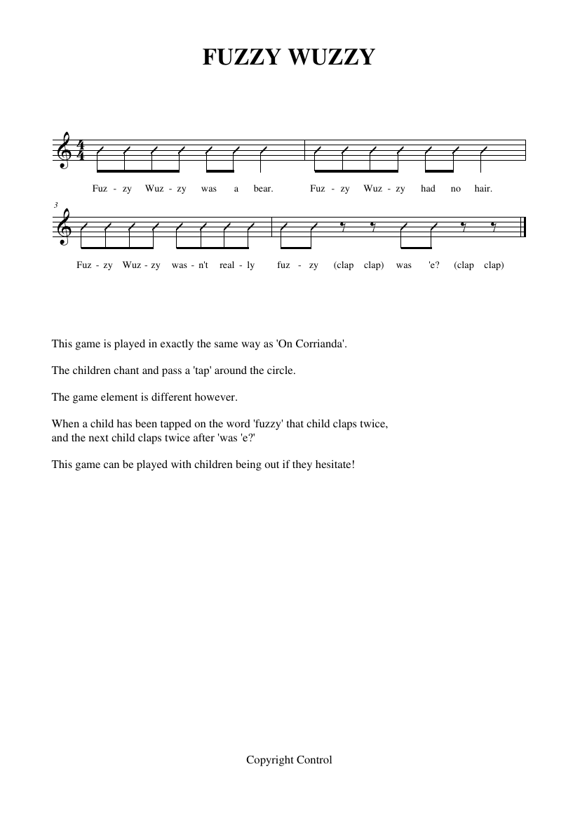 Singing Games Year 5 Notations - Fuzzy wuzzy