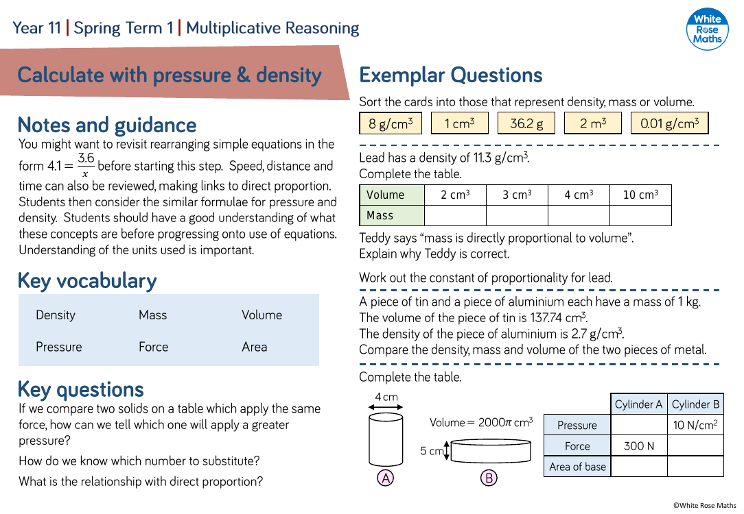 Calculate with pressure & density: Questions