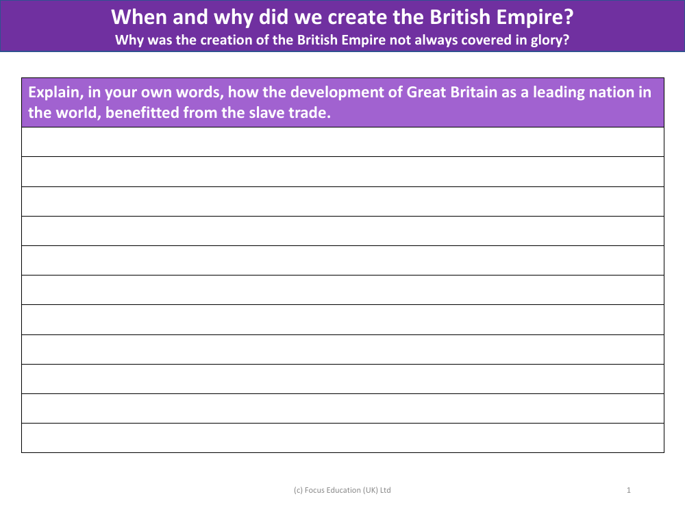 How did the development of Great Britain benefit from the slave trade? - Writing task