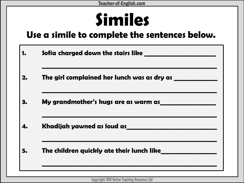 Skellig Lesson 3: Skellig and Similes - Worksheet