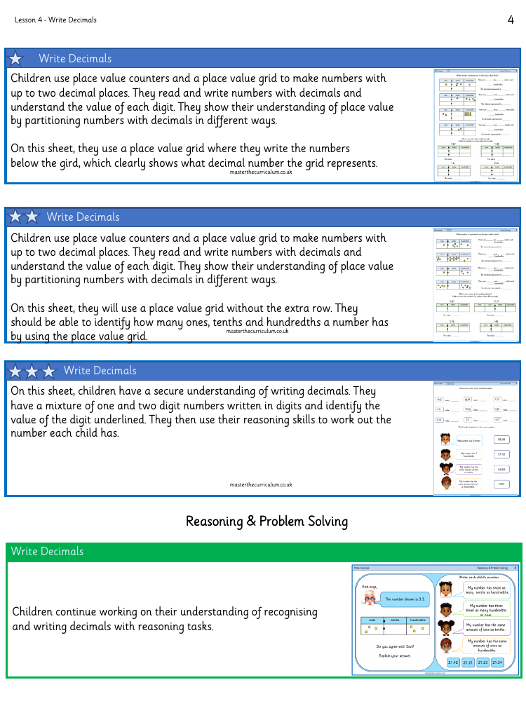 Decimals - Write Decimals - Worksheet