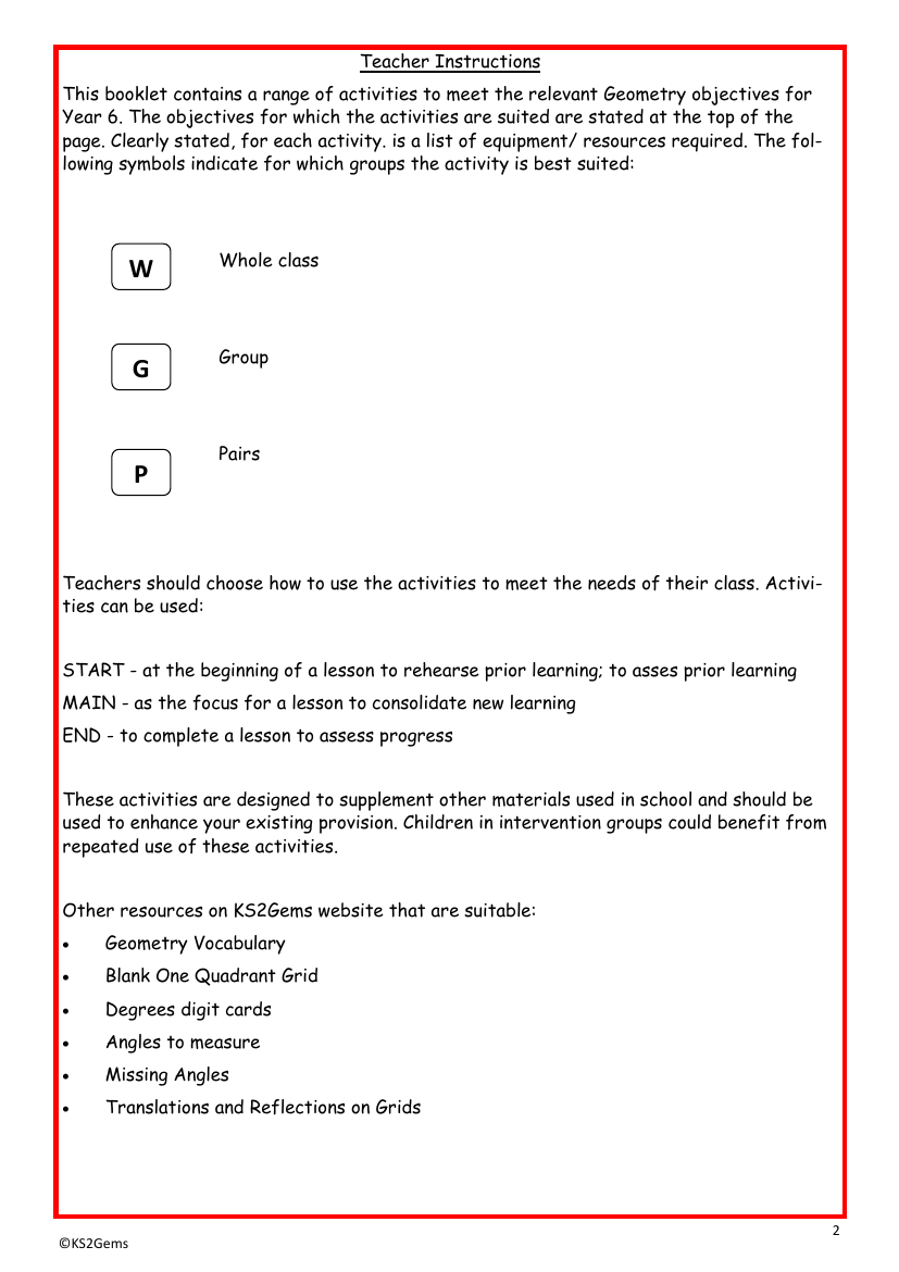 Geometry teacher instructions