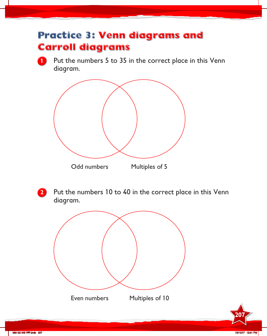 Max Maths, Year 2, Work Book, Venn diagrams and Carroll diagrams