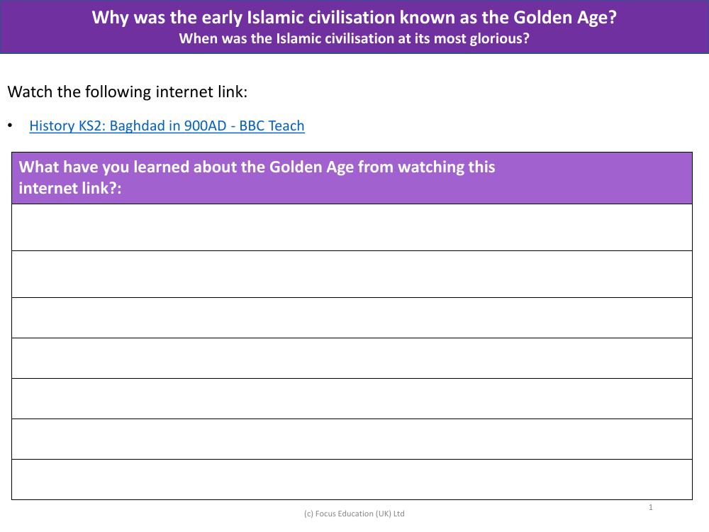 What have you learned about the Golden Age? - Worksheet - Year 6