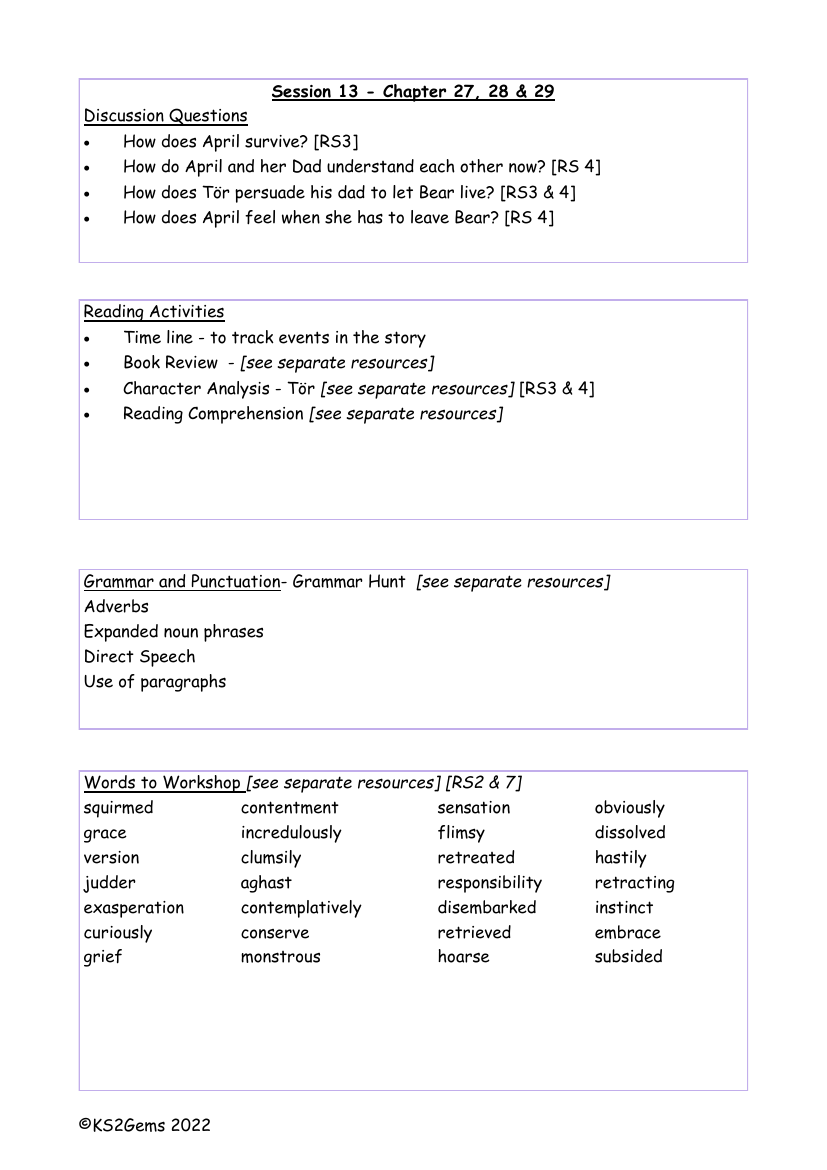 The Last Bear - Session 13 - Worksheet