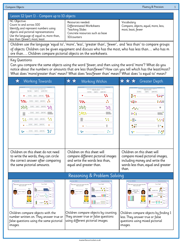 Place value within 10 - Compare objects - Worksheet