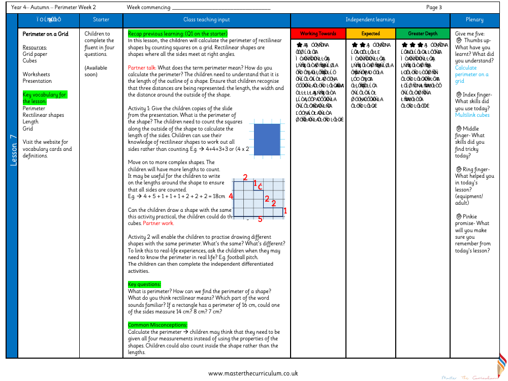 Measurement Length and Perimeter - Perimeter on a Grid - Planning