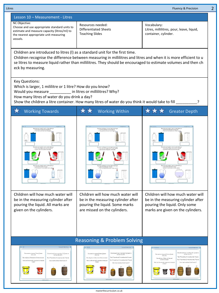 Mass, Capacity, Temperature - Litres - Worksheet