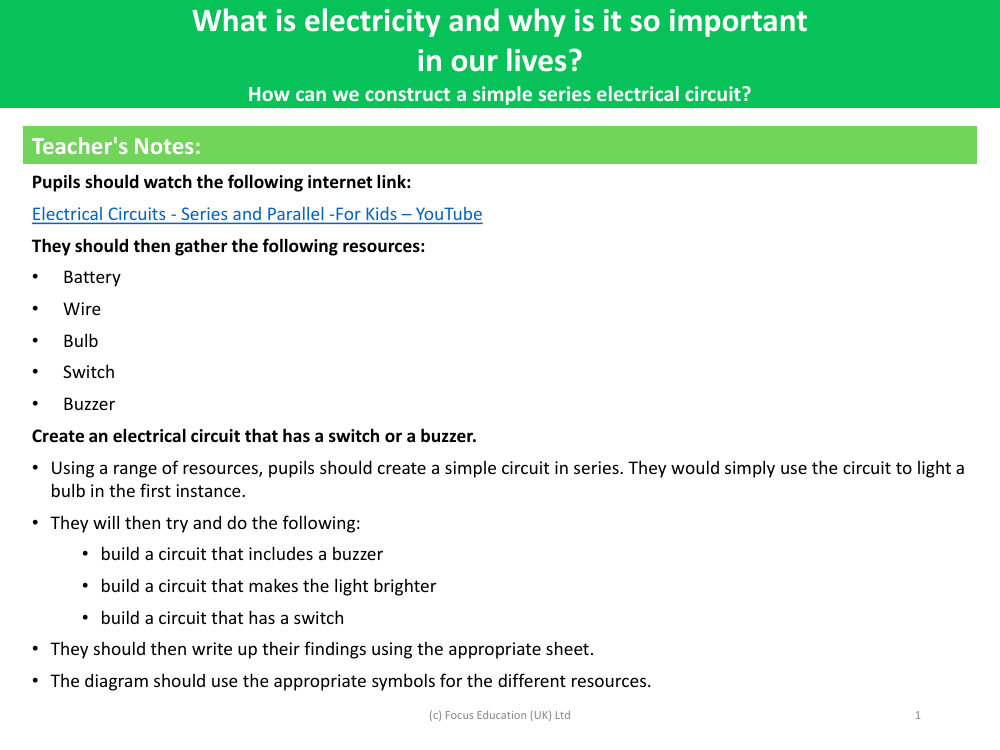 How can we construct a simple series electrical circuit? - Teacher notes