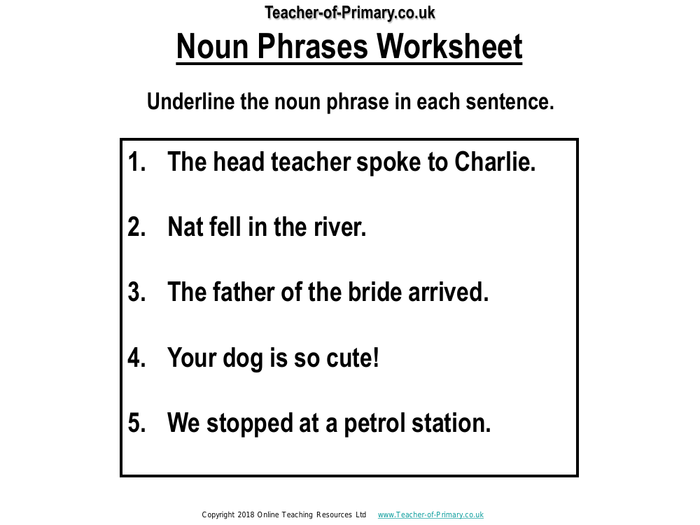 Noun Phrases Ks1 Worksheet