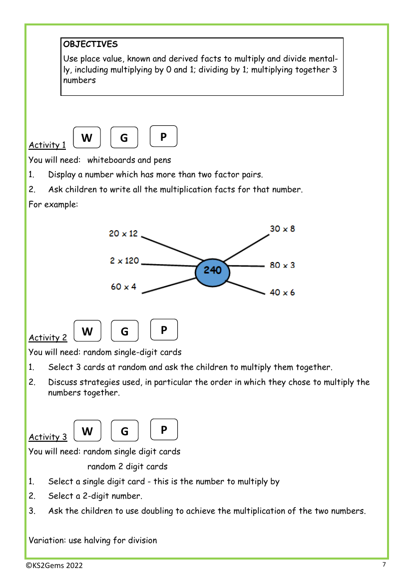 Multiplying and Dividing mentally worksheet