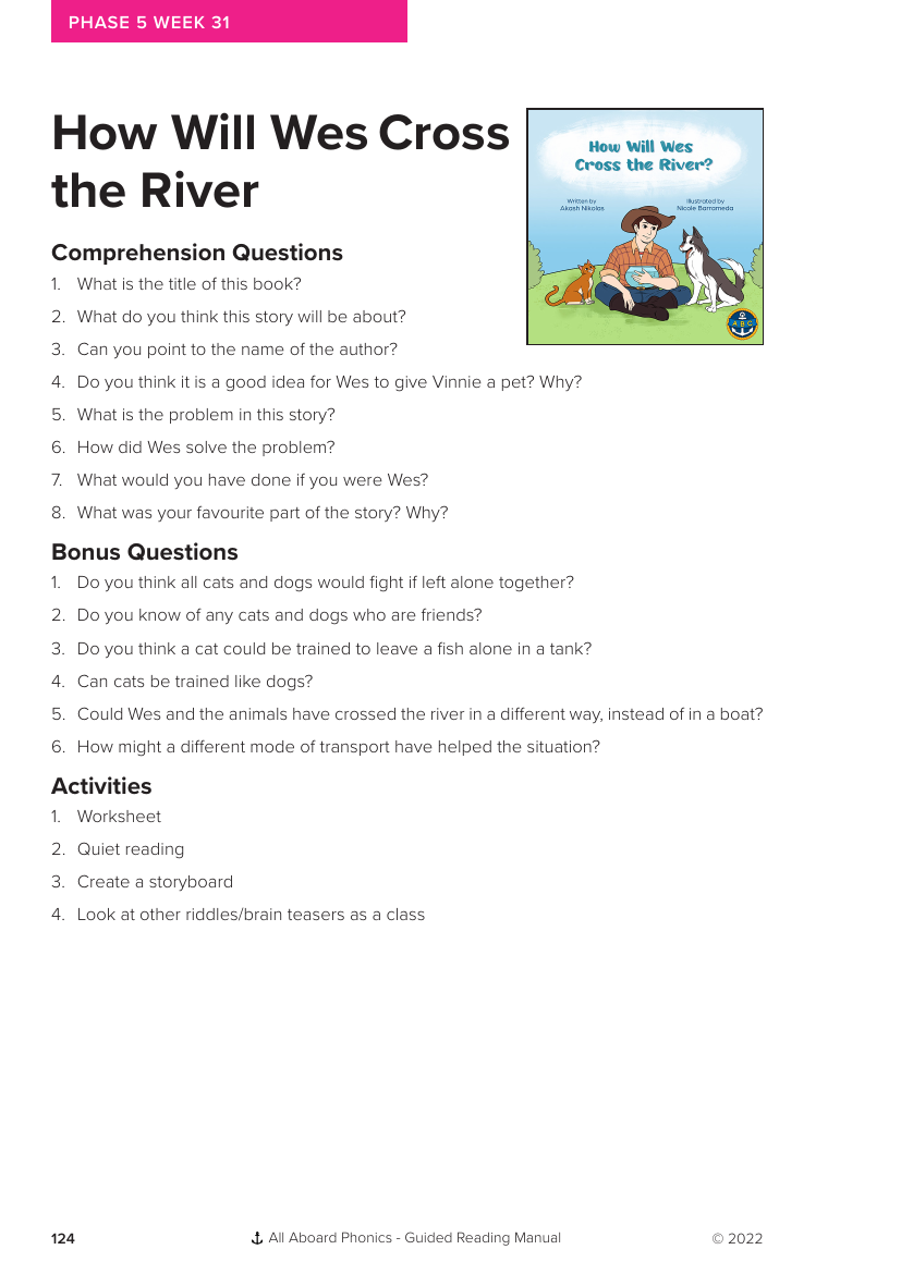 Week 31, Guided Reading "How Will Wes Cross the River?" - Phonics Phase 5 - Worksheet