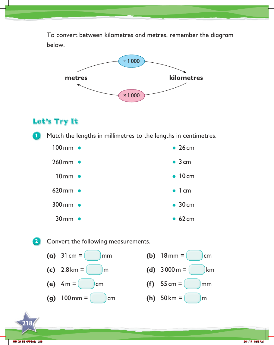 Max Maths, Year 4, Try it, Converting units of length