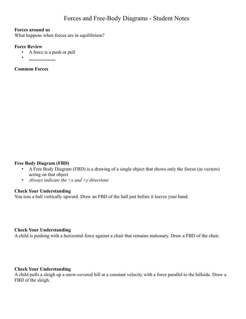 Forces and Free-Body Diagrams - Student Lesson Outline | Science 8th Grade