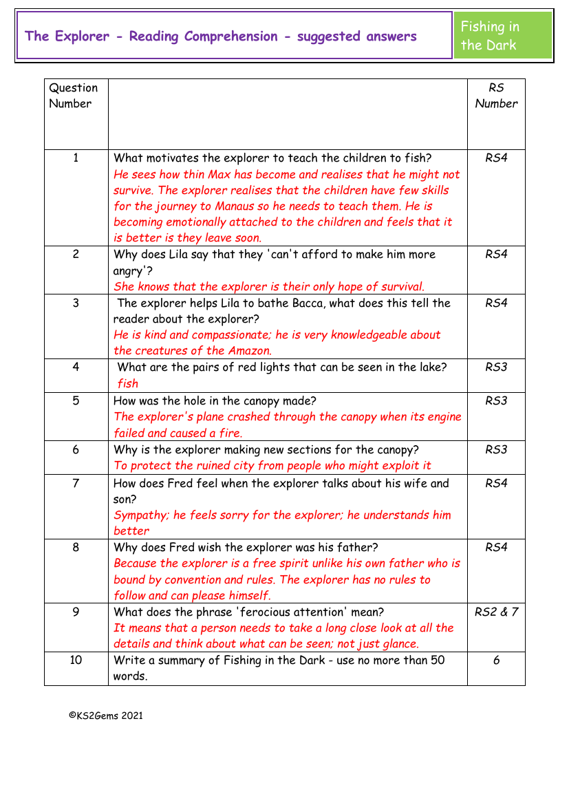 The Explorer - Session 21 - Reading Comprehension suggested answers