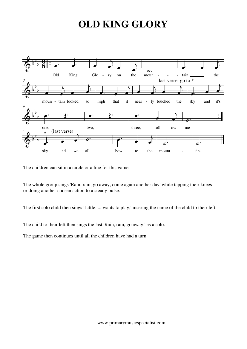Singing Games Reception Notations - Old king glory