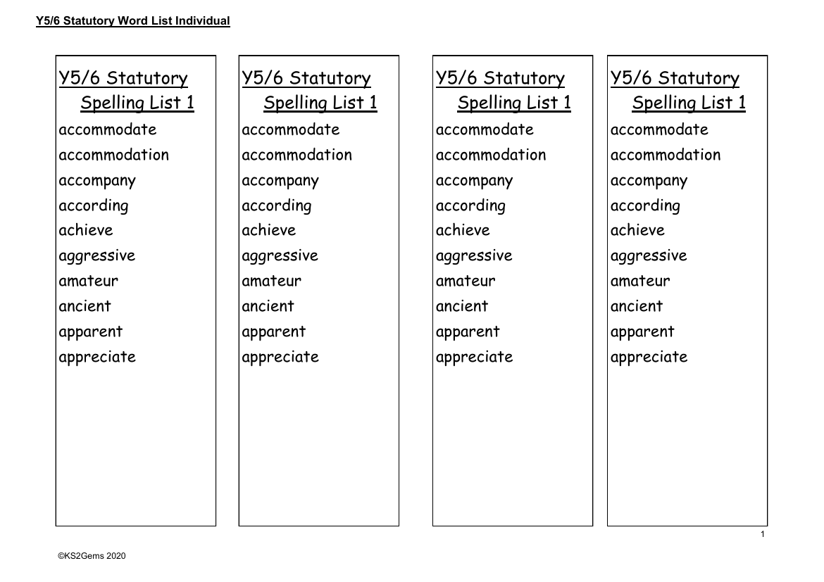 Statutory Word Lists Individual