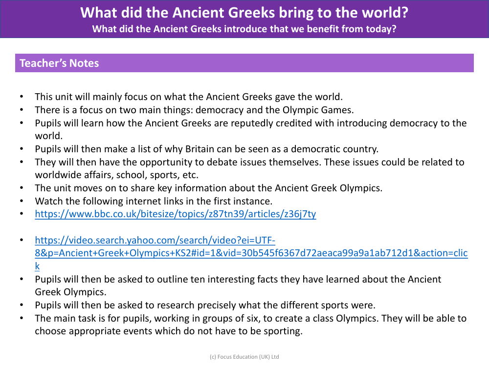 What did the Ancient Greeks introduce that we benefit from today? - Teacher notes