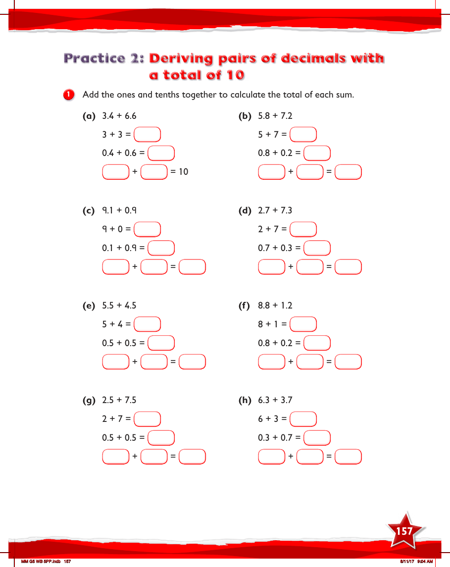 Max Maths, Year 5, Work Book, Deriving pairs of decimals with a total of 10