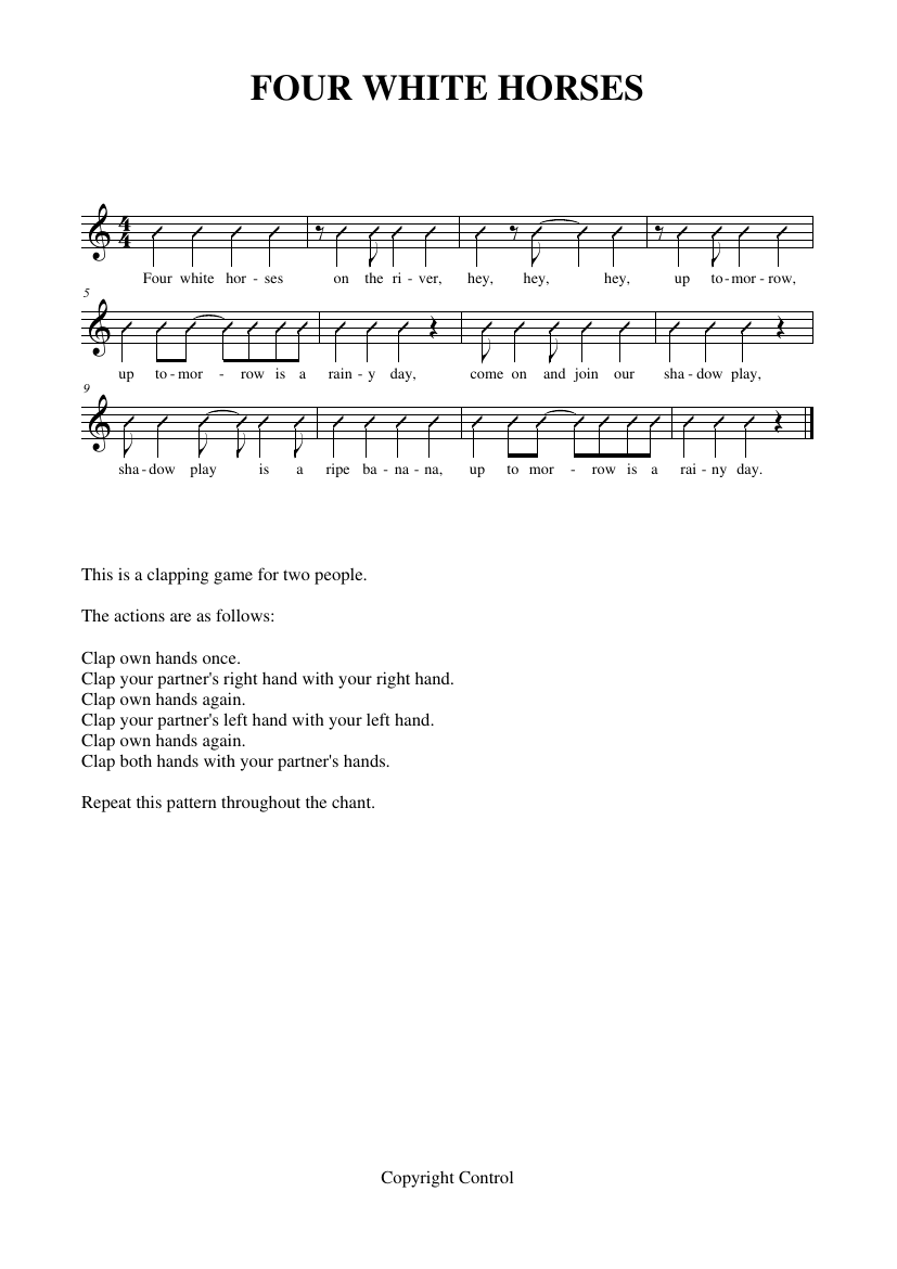 Singing Games Year 6 Notations - Four white horses