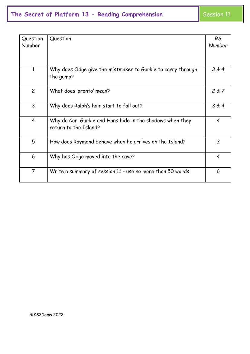 The Secret of Platform 13 - Session 11 - Reading Comprehension