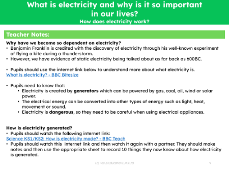 How does electricity work? - Teacher notes