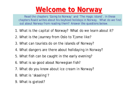 Welcome to Norway Worksheet
