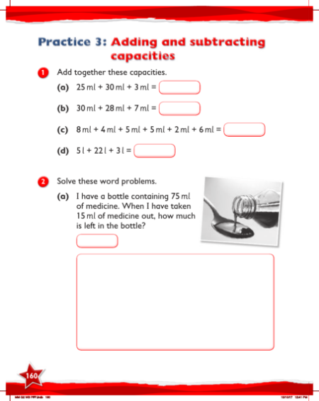 Max Maths, Year 2, Work Book, Adding and subtracting capacities
