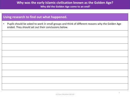 Research to find out why the Golden Age ended - Worksheet - Year 6